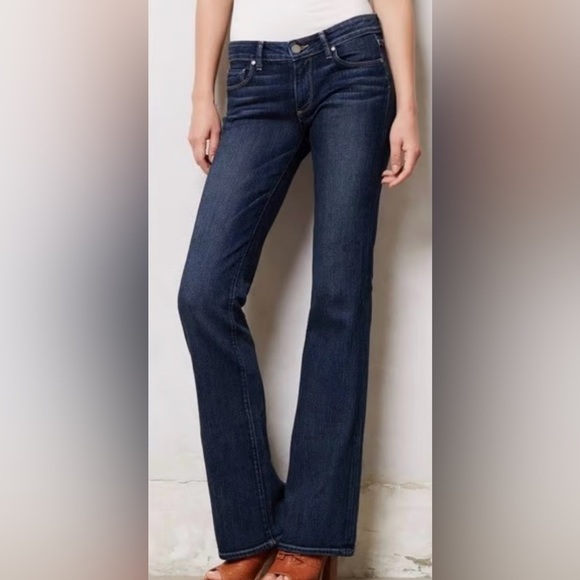 PAIGE Denim - PAIGE Anthropologie Deep Dark Indigo Skyline Low Rise Bootcut Western Wide Jeans